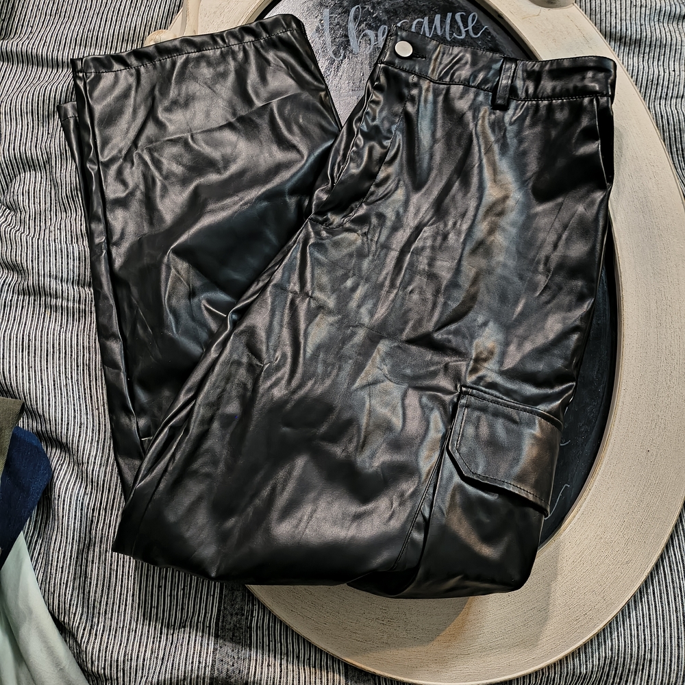 SHEIN Glossy Black Cargo Pants